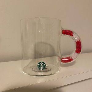Starbucks holiday glass mug with candy cane handle